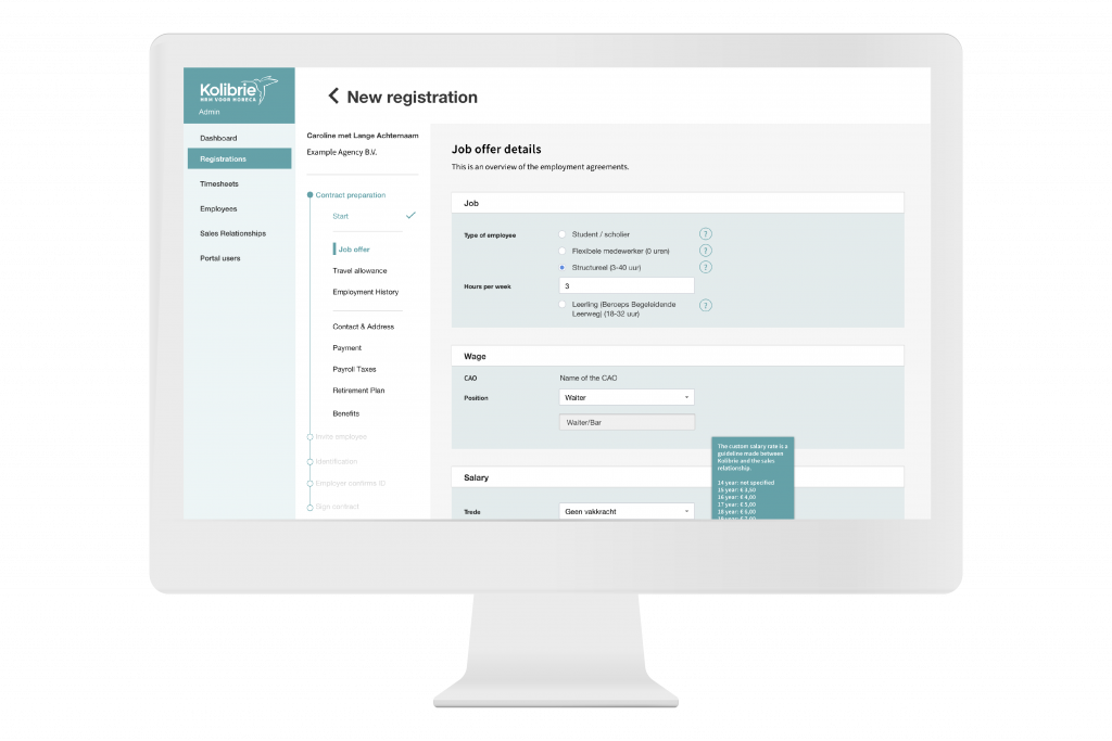 Kolibrie payroll webinterface op iMac